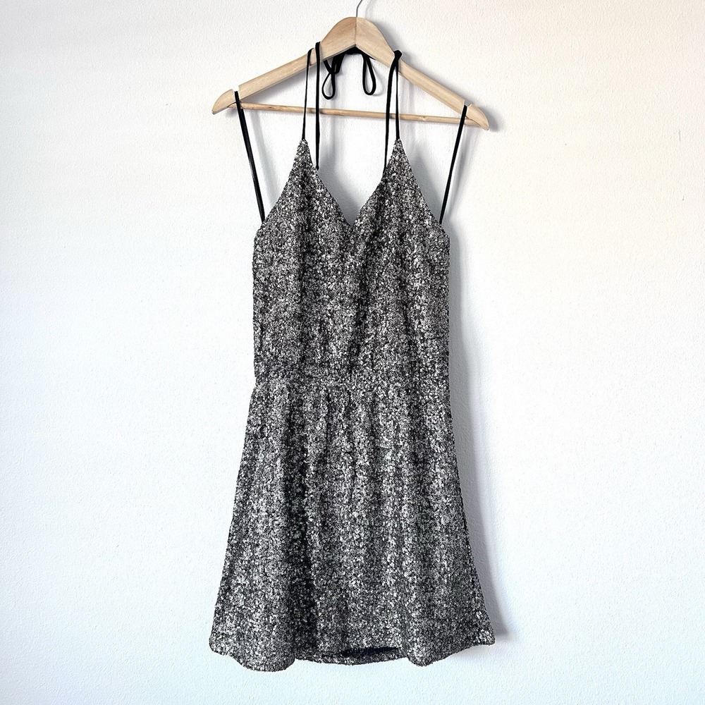 Francesca's Quinn Large NWT Gold Sequin Halter Mini Wedding Guest Dress